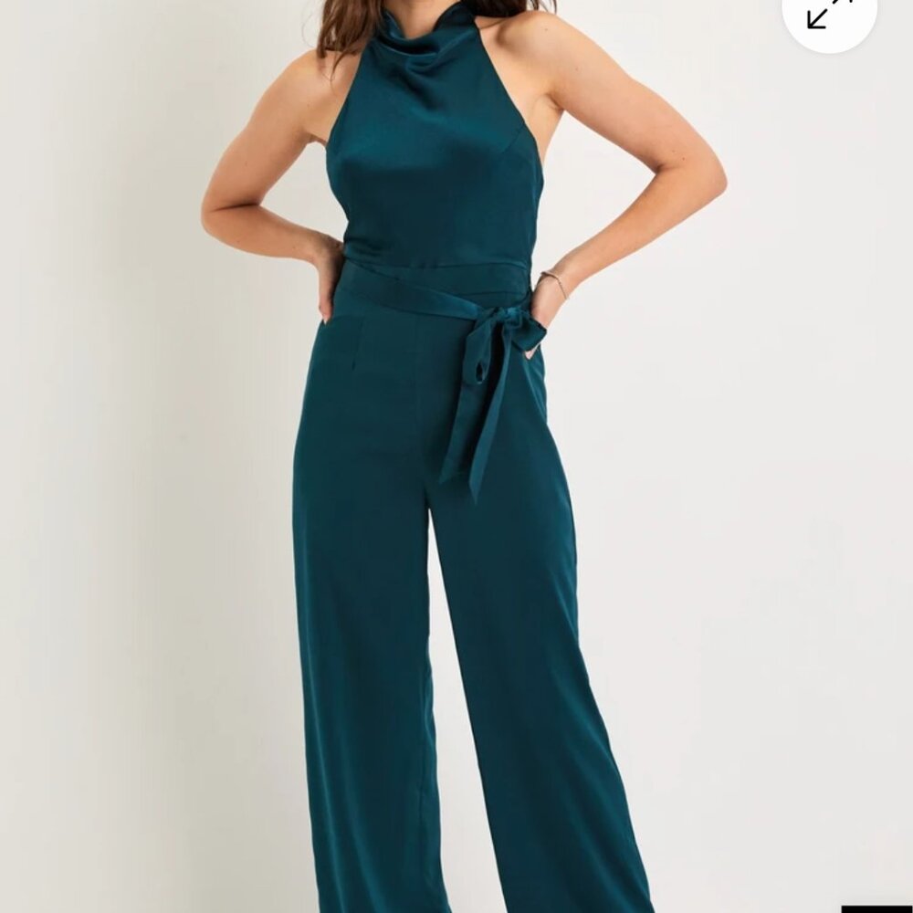 NWT Lulus Green Satin Jumpsuit